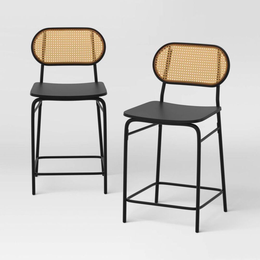 Room Essentials - 2pk 24" Woven Back Metal Counter Height Barstool B Black